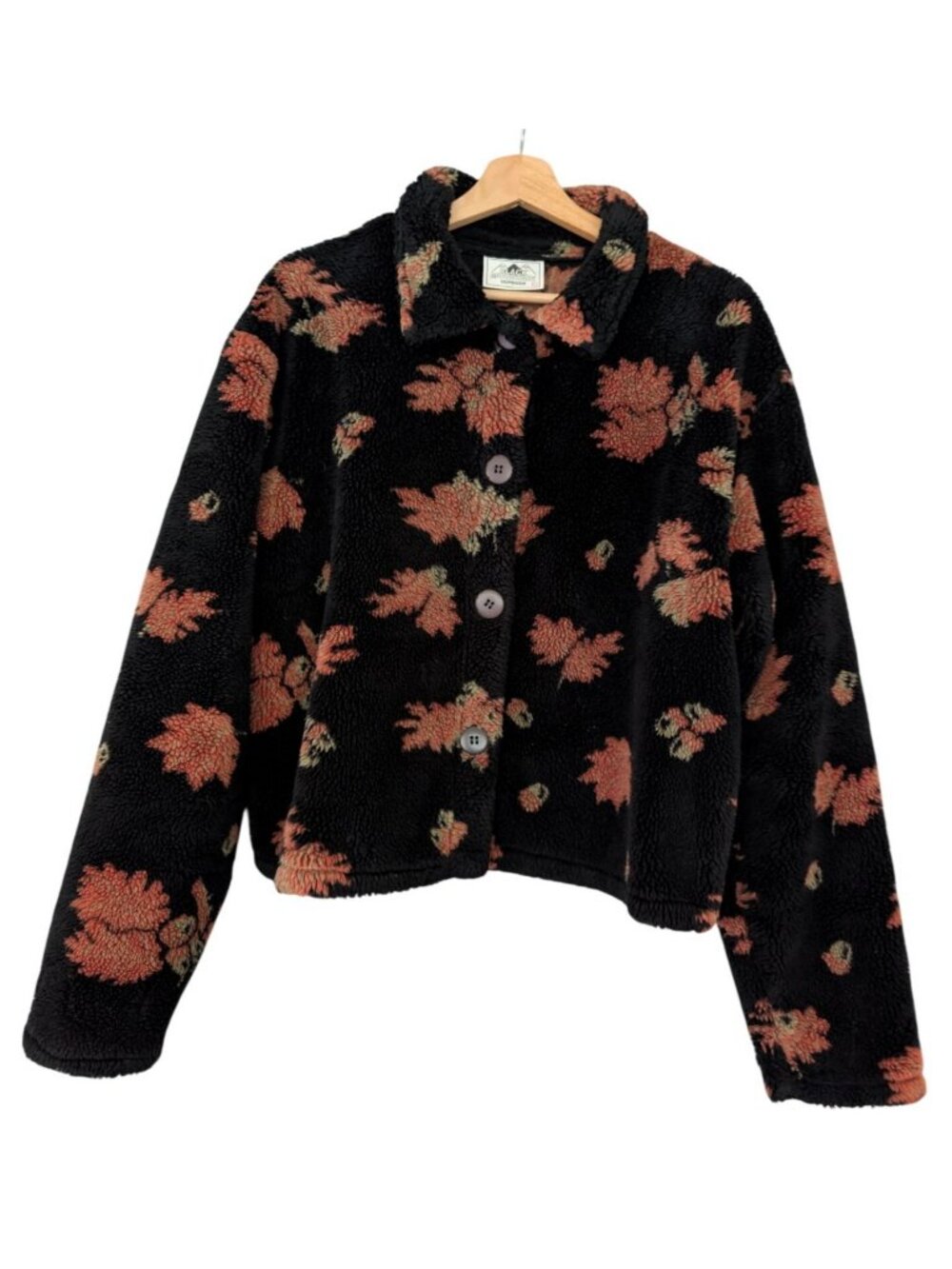 Vtg Black Mountain Outdoor Fleece Button Jacket XL Fall Leaves Lagonlook Boxy
